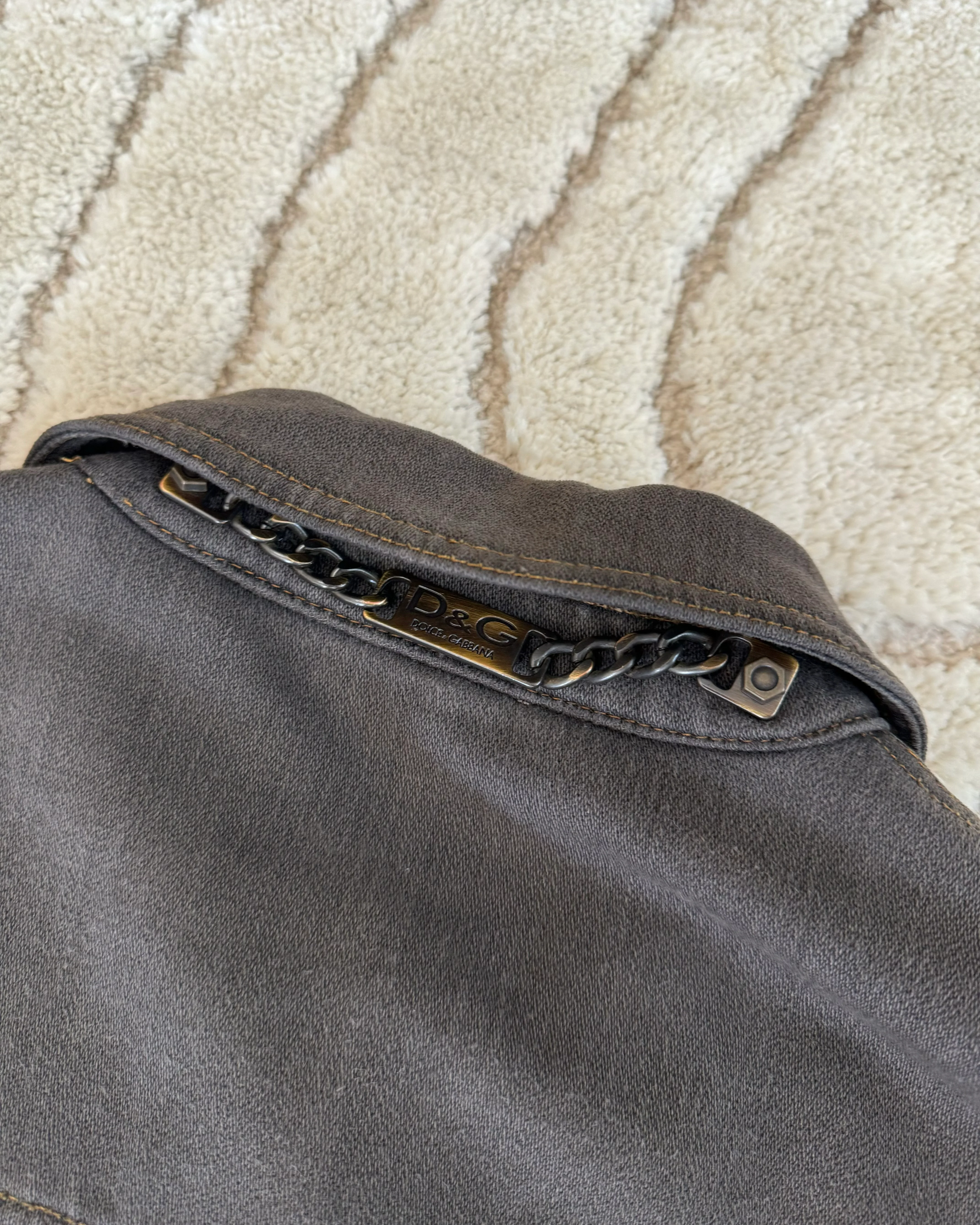 AW03 Dolce & Gabbana Double-Waisted Multi-Pocket Dark Grey Denim Jacket (XL) - Image 5