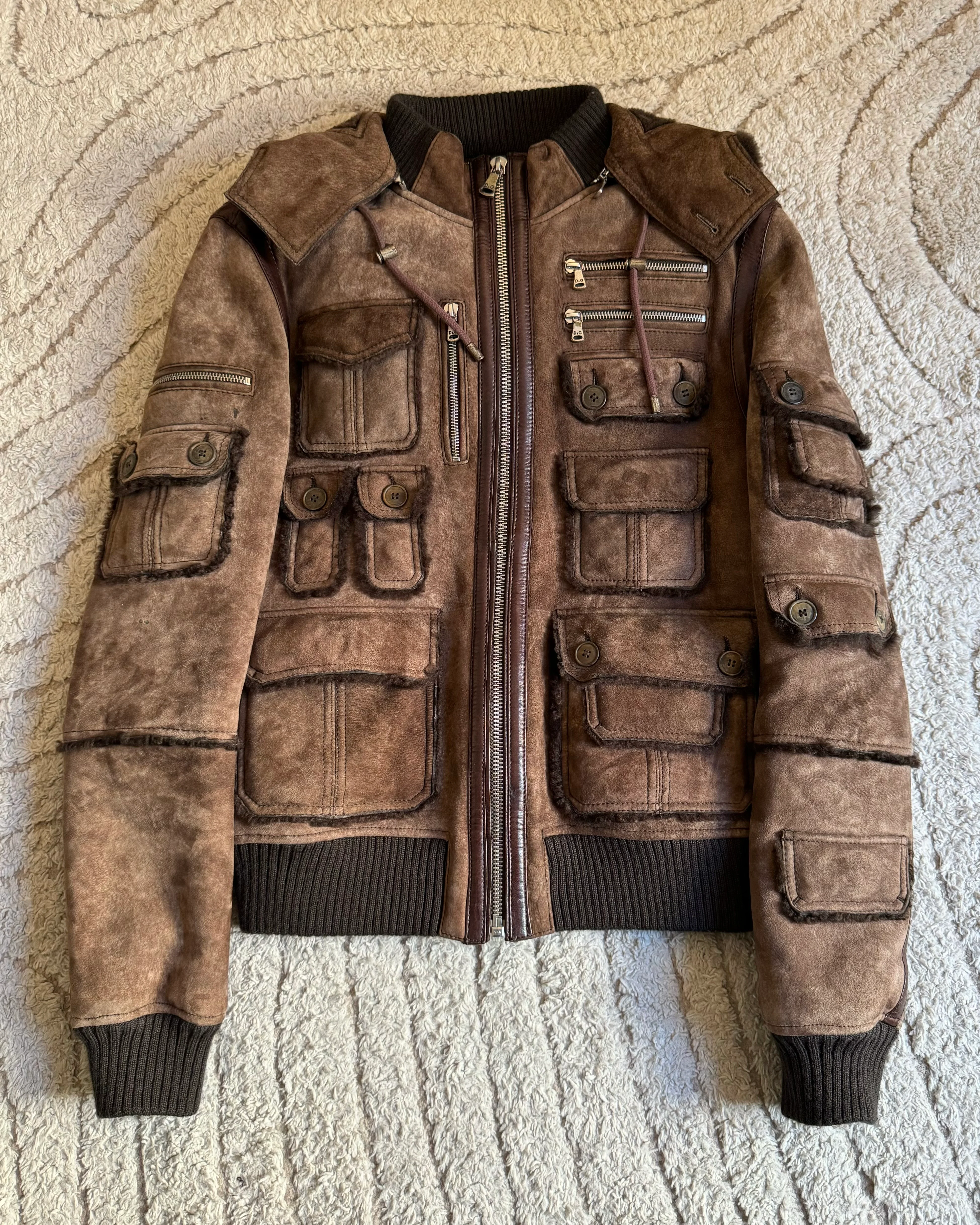 AW03 Dolce & Gabbana Multi-Pocket Sheepskin Cargo Jacket (M) - Image 3