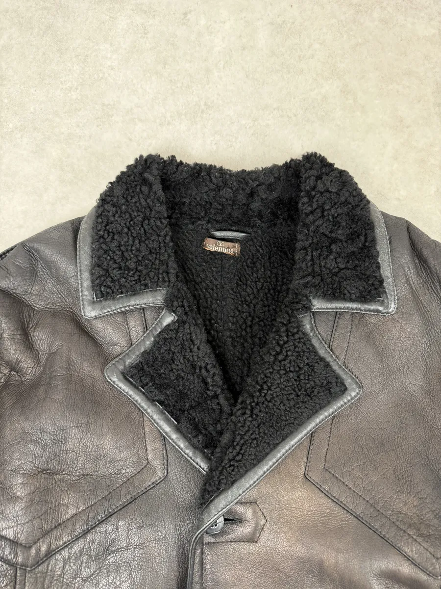 AW1987 Valentino Black Eroded Shearling Leather Jacket - Image 10
