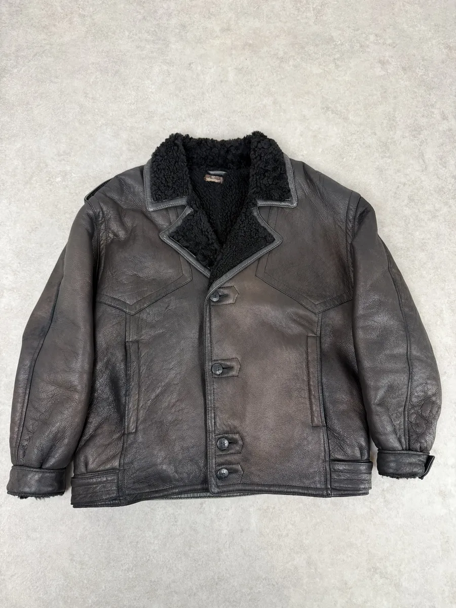 AW1987 Valentino Black Eroded Shearling Leather Jacket - Image 3