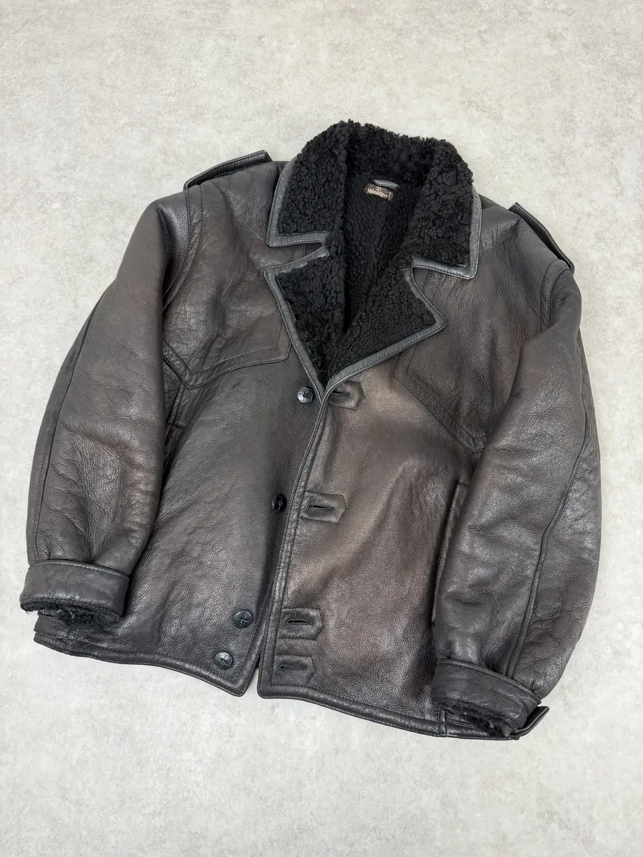 AW1987 Valentino Black Eroded Shearling Leather Jacket - Image 7