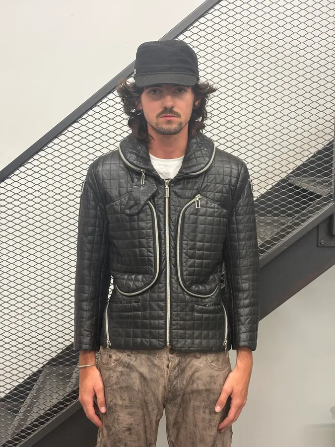 AW1991 Issey Miyake Backzip Quilted Black Leather Jacket - Image 2