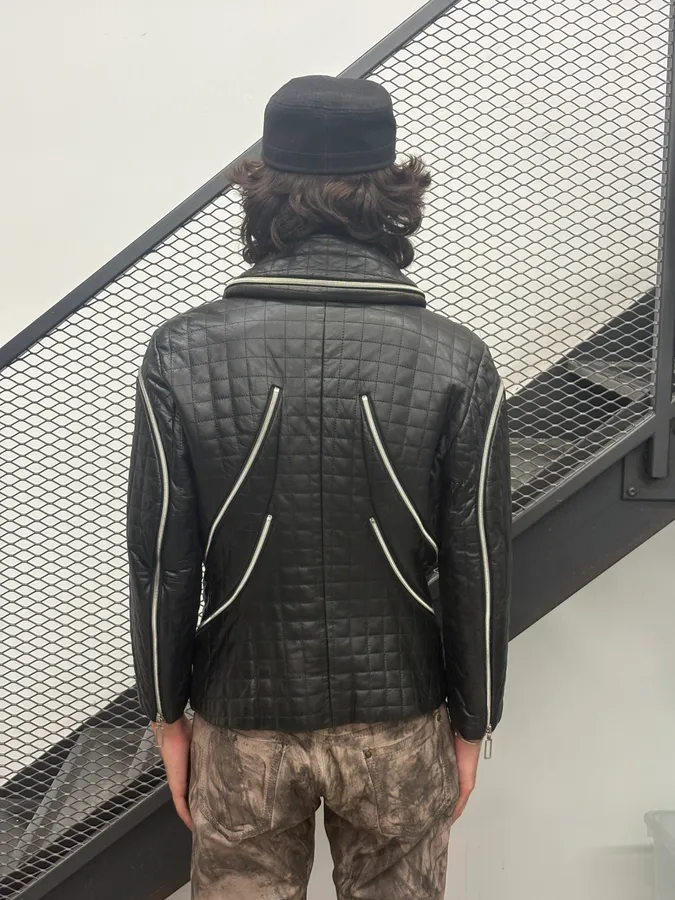 AW1991 Issey Miyake Backzip Quilted Black Leather Jacket - Image 3