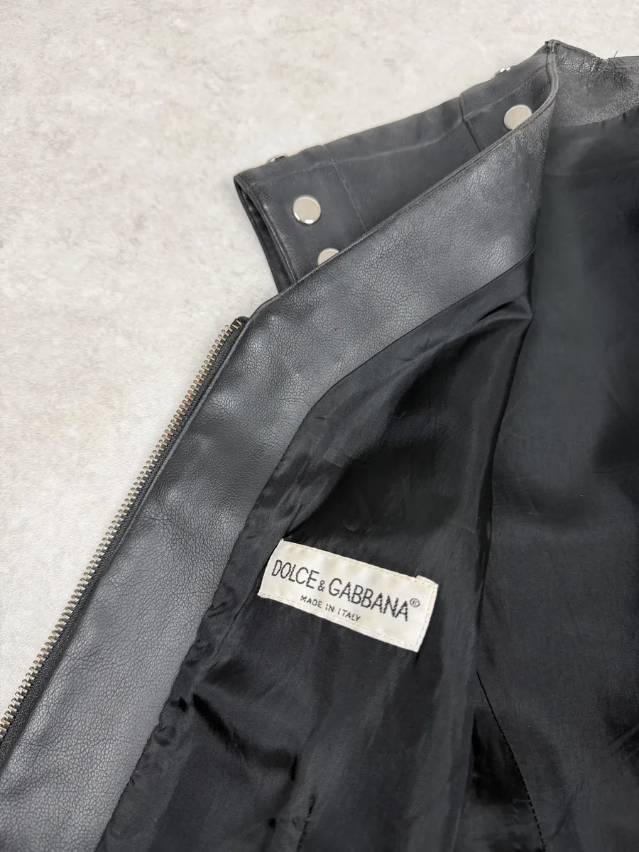 AW1993 Dolce & Gabbana Black Studded Sleeveless Leather Biker Waistcoast Vest - Image 9