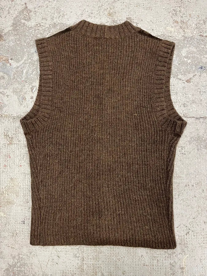 AW1993 Dolce & Gabbana Wool Leather Brown Sleeveless Cardigan - Image 2