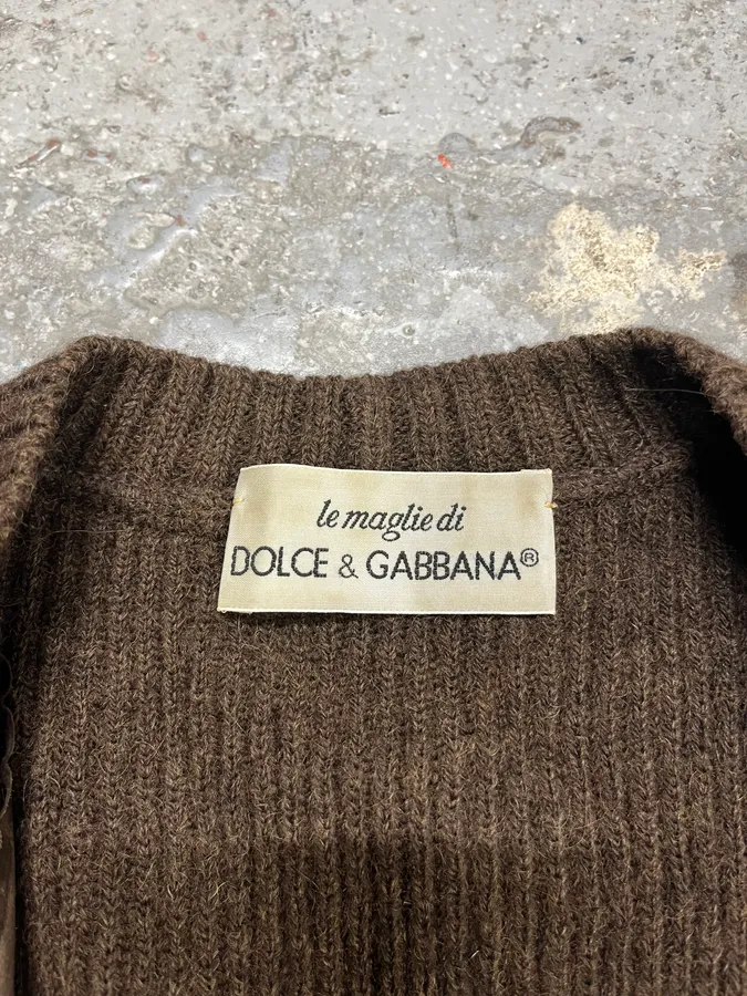 AW1993 Dolce & Gabbana Wool Leather Brown Sleeveless Cardigan - Image 7