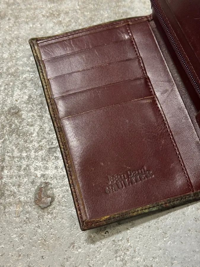 AW1995 Jean Paul Gaultier World Eroded Green Leather Wallet - Image 5