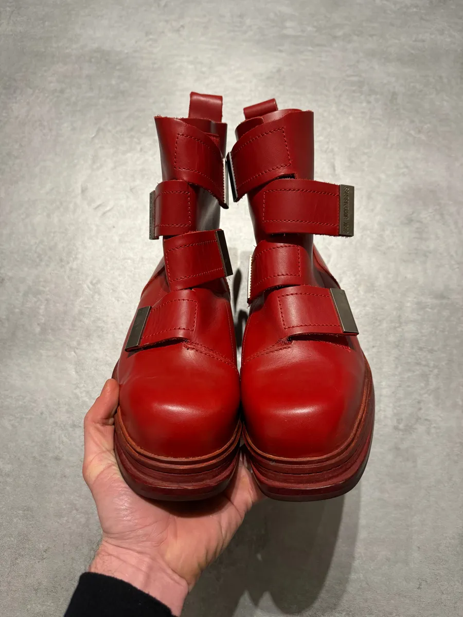 AW1996 Dirk Bikkembergs Red Astro Strapped Leather Boots - Image 3
