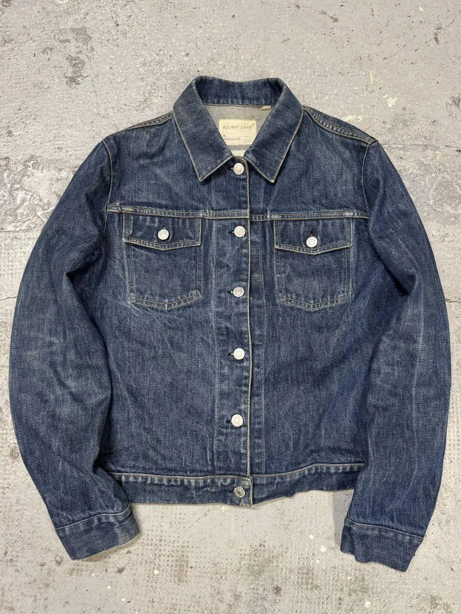 AW1998 Helmut Lang Raw Navy Blue Buttoned Jacket