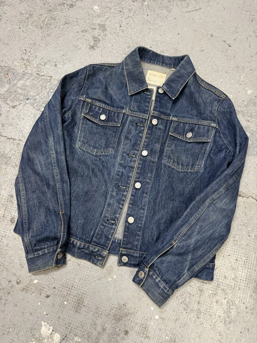 AW1998 Helmut Lang Raw Navy Blue Buttoned Jacket - Image 2