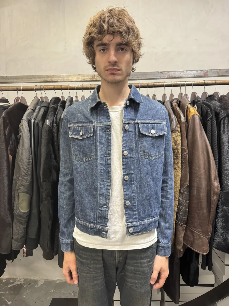 AW1998 Helmut Lang Raw Navy Blue Buttoned Jacket - Image 3