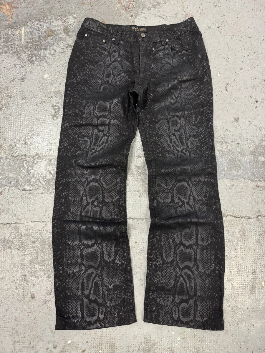 AW1998 Roberto Cavalli Black Snakeskin Python Effect Obscure Pants