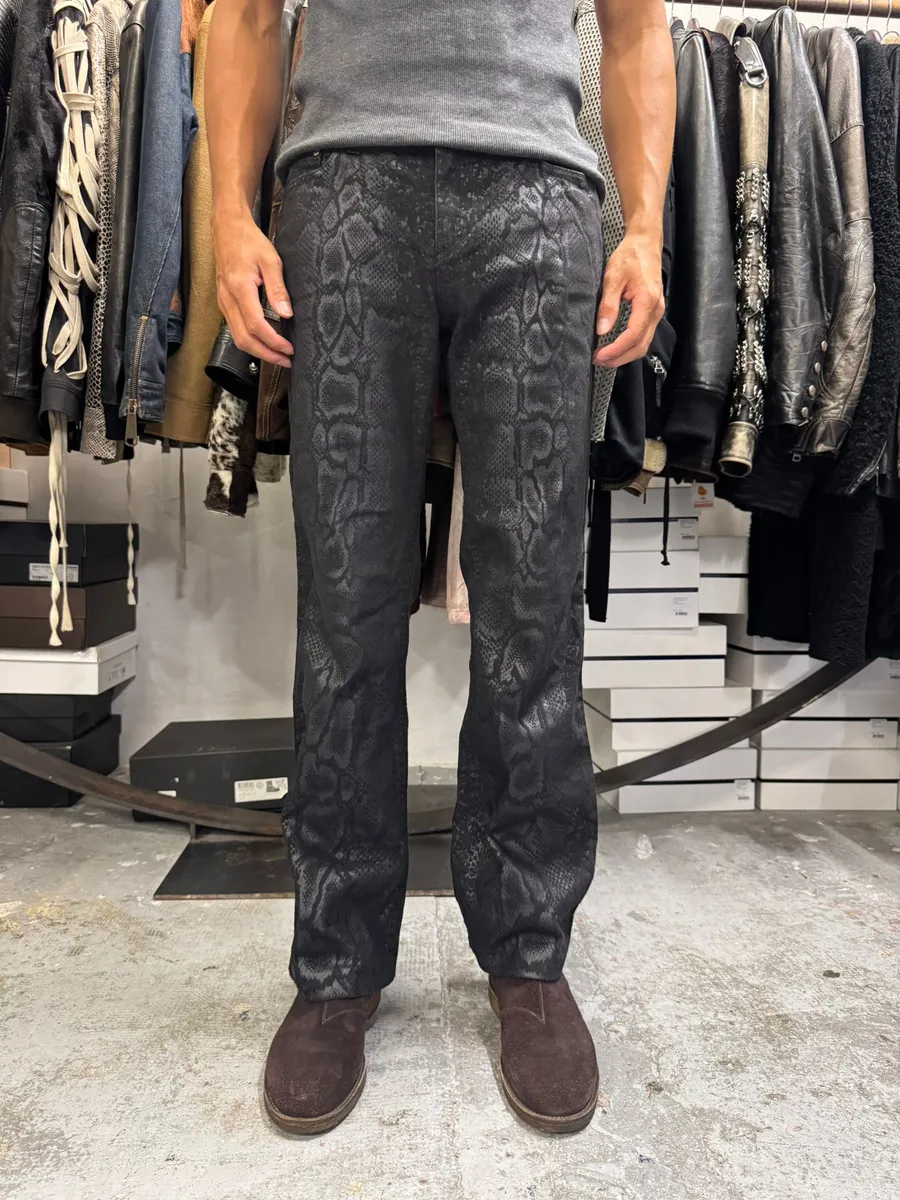 AW1998 Roberto Cavalli Black Snakeskin Python Effect Obscure Pants - Image 2
