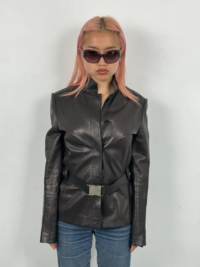 AW1999 Gucci Black Silver Belted Premium Leather Jacket by Tom Ford - Image 2