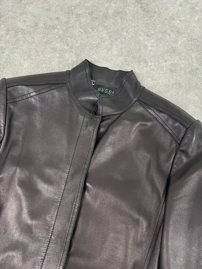 AW1999 Gucci Black Silver Belted Premium Leather Jacket by Tom Ford - Image 5