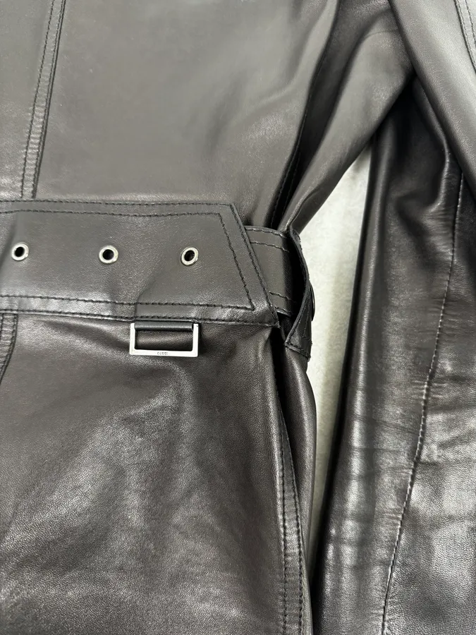AW1999 Gucci Black Silver Belted Premium Leather Jacket by Tom Ford - Image 8