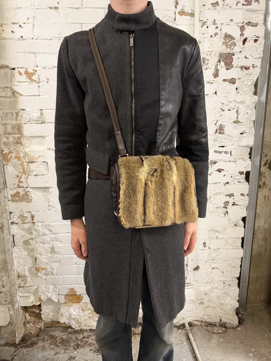AW1999 Prada Beige Canvas Fur Shoulder Belted Bag - Image 2