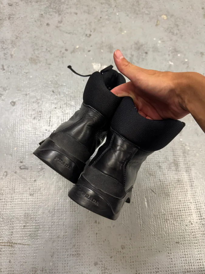 AW1999 Prada Black High Leather Vibram Boots - Image 4