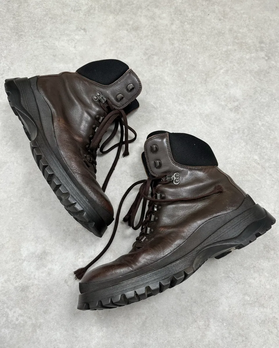 AW1999 Prada Brown Leather Lace-Up Hiking Boots - Image 2