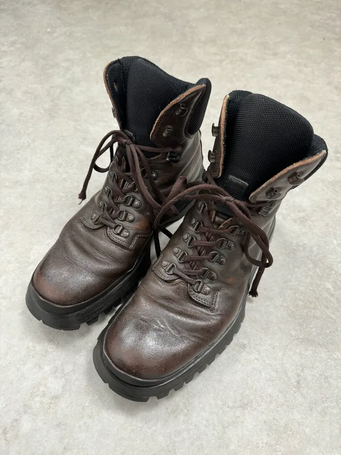 AW1999 Prada Brown Leather Lace-Up Hiking Boots - Image 4