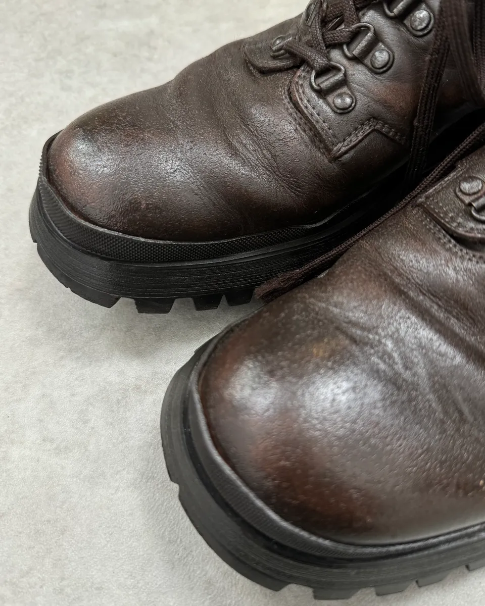 AW1999 Prada Brown Leather Lace-Up Hiking Boots - Image 6