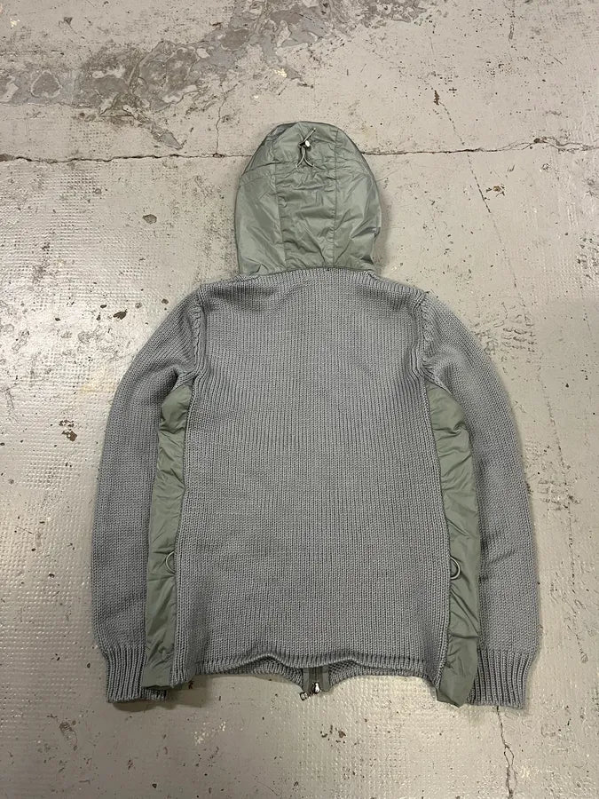 AW1999 Prada Linea Rossa Nylon Hood Grey Wool Sweater - Image 8