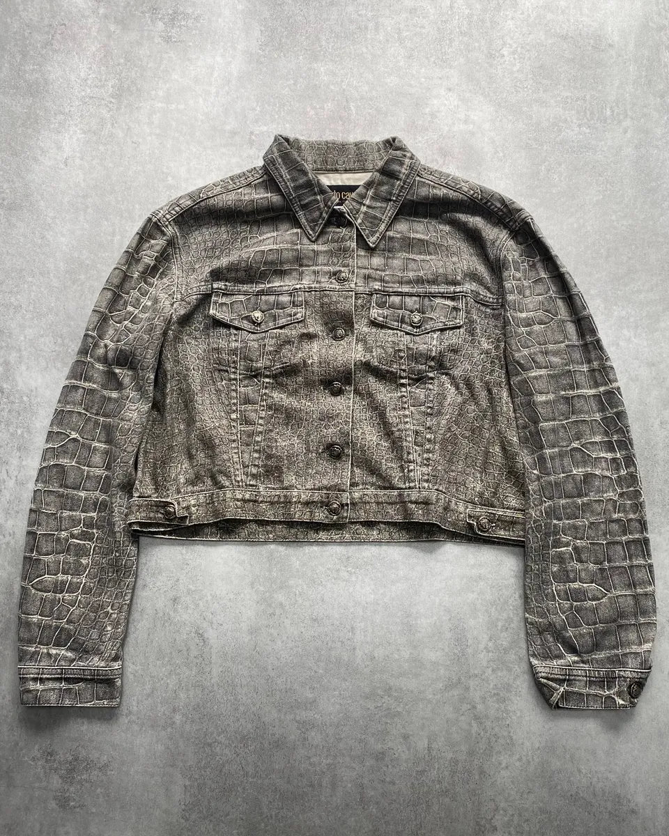 AW1999 Roberto Cavalli Crocodile Printed Cropped Denim Jacket - Image 4