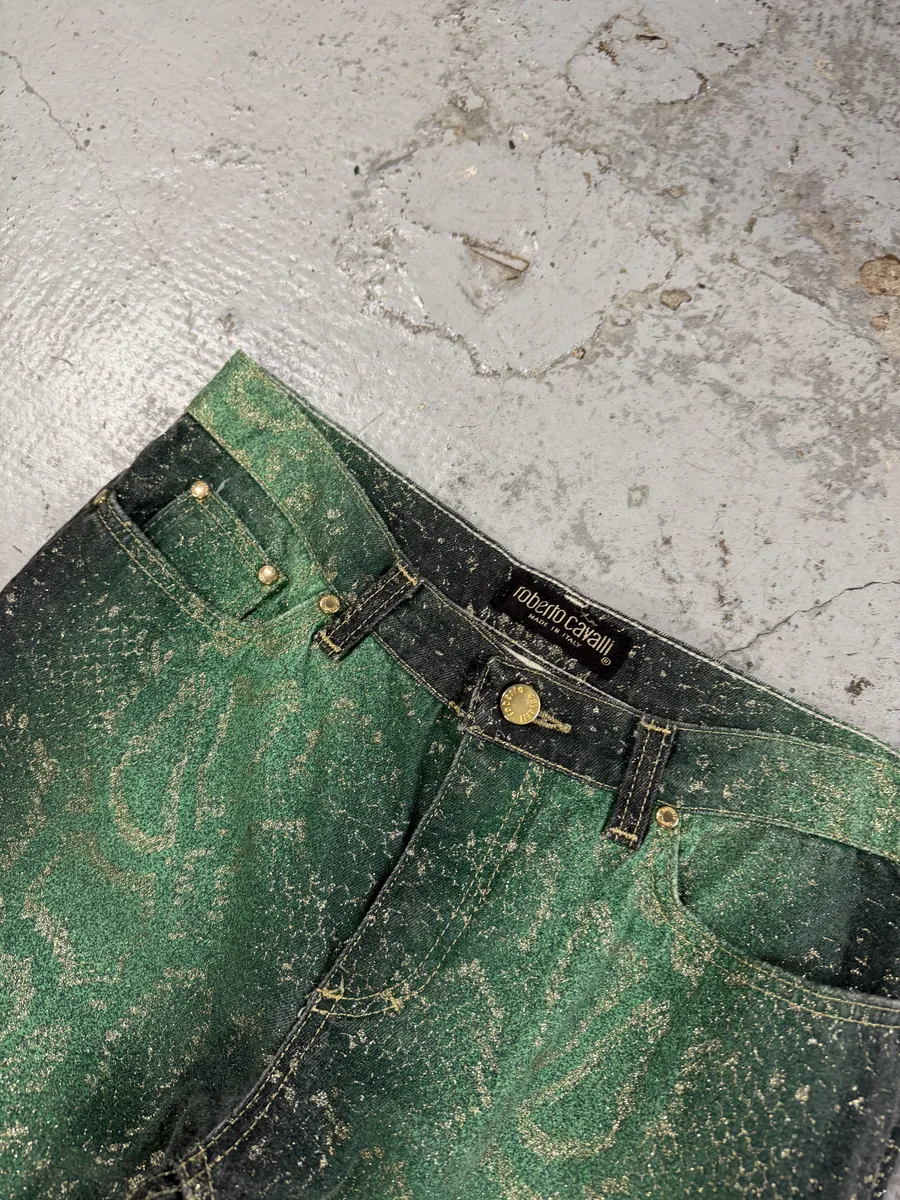 AW1999 Roberto Cavalli Green Legend Python Effect Pants - Image 6