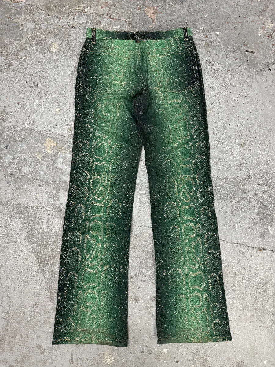 AW1999 Roberto Cavalli Green Legend Python Effect Pants - Image 2