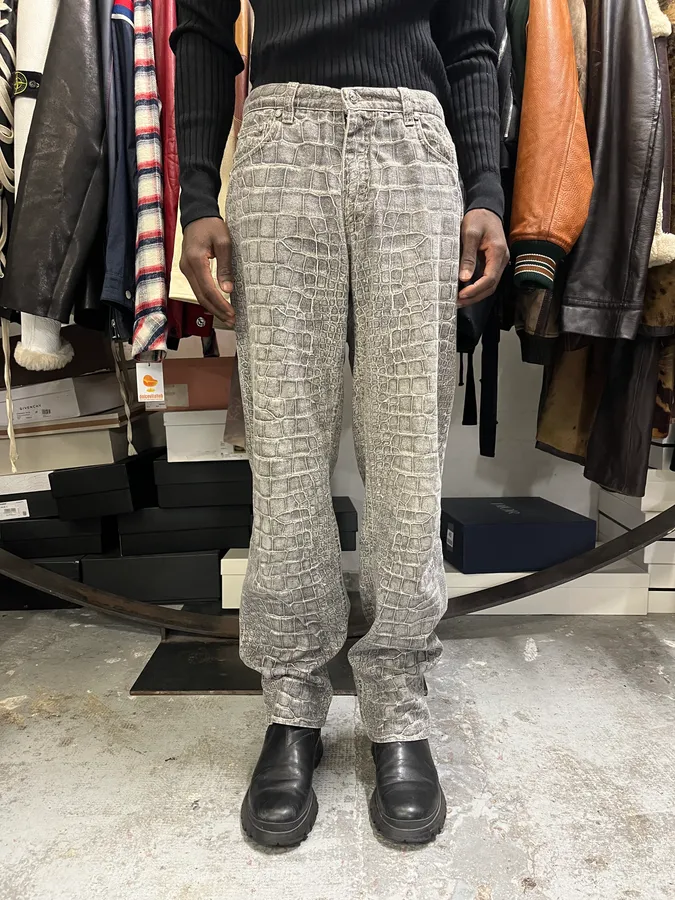 AW1999 Roberto Cavalli Grey Crocodile Effect Pants - Image 2