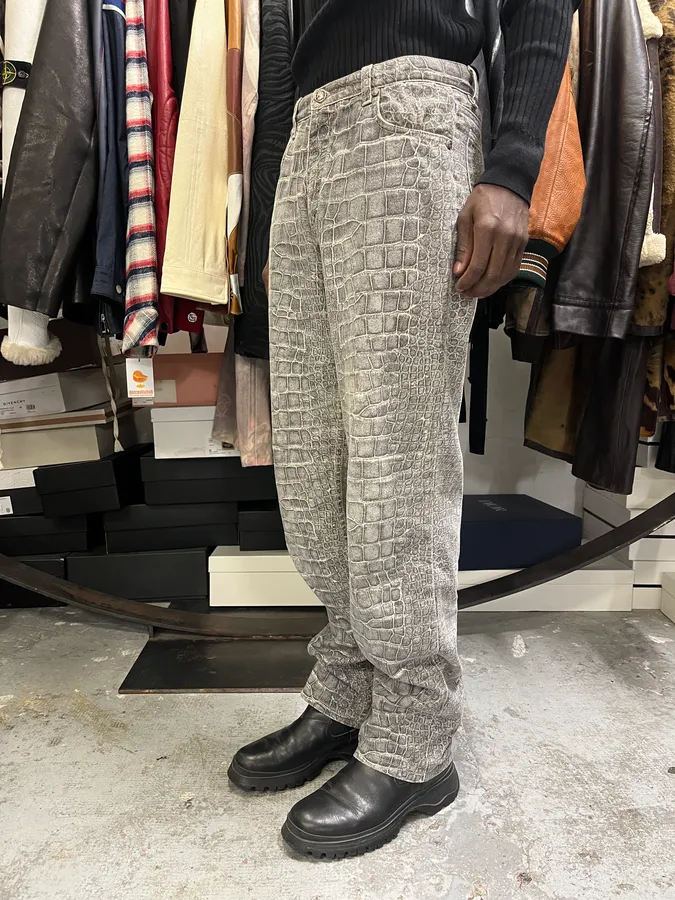 AW1999 Roberto Cavalli Grey Crocodile Effect Pants - Image 3