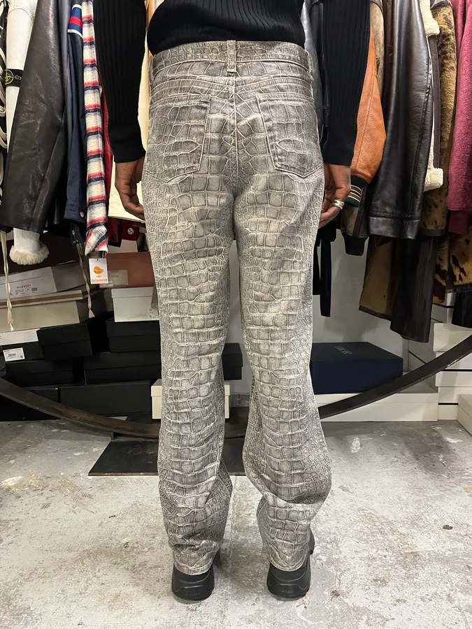 AW1999 Roberto Cavalli Grey Crocodile Effect Pants - Image 4