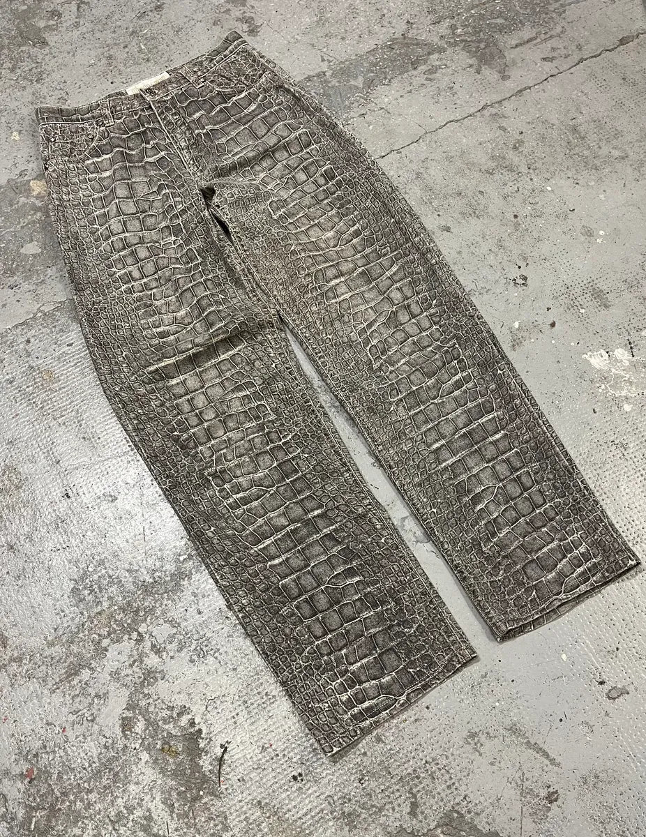 AW1999 Roberto Cavalli Grey Crocodile Effect Pants - Image 5