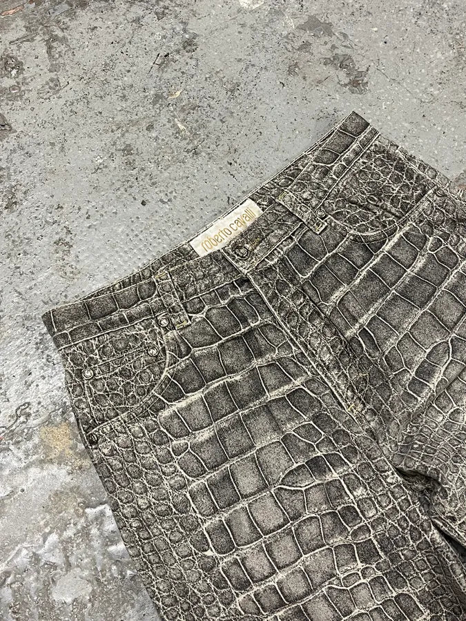 AW1999 Roberto Cavalli Grey Crocodile Effect Pants - Image 6