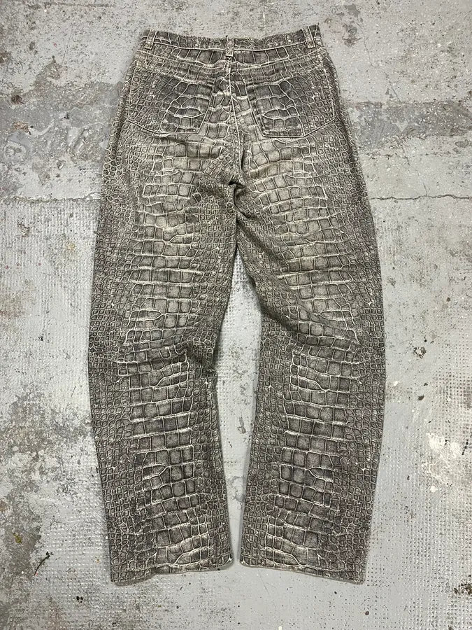 AW1999 Roberto Cavalli Grey Crocodile Effect Pants - Image 7