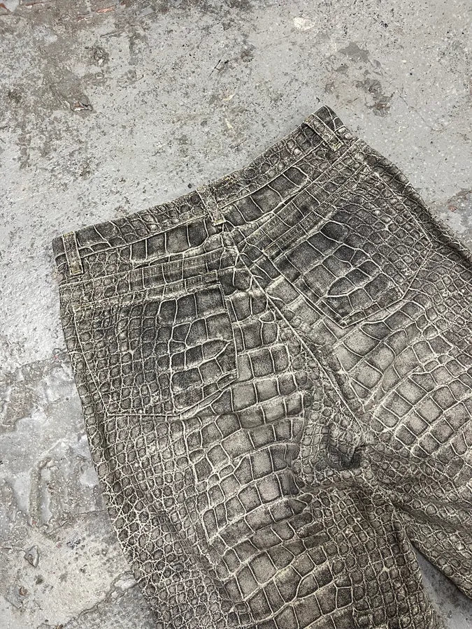 AW1999 Roberto Cavalli Grey Crocodile Effect Pants - Image 8