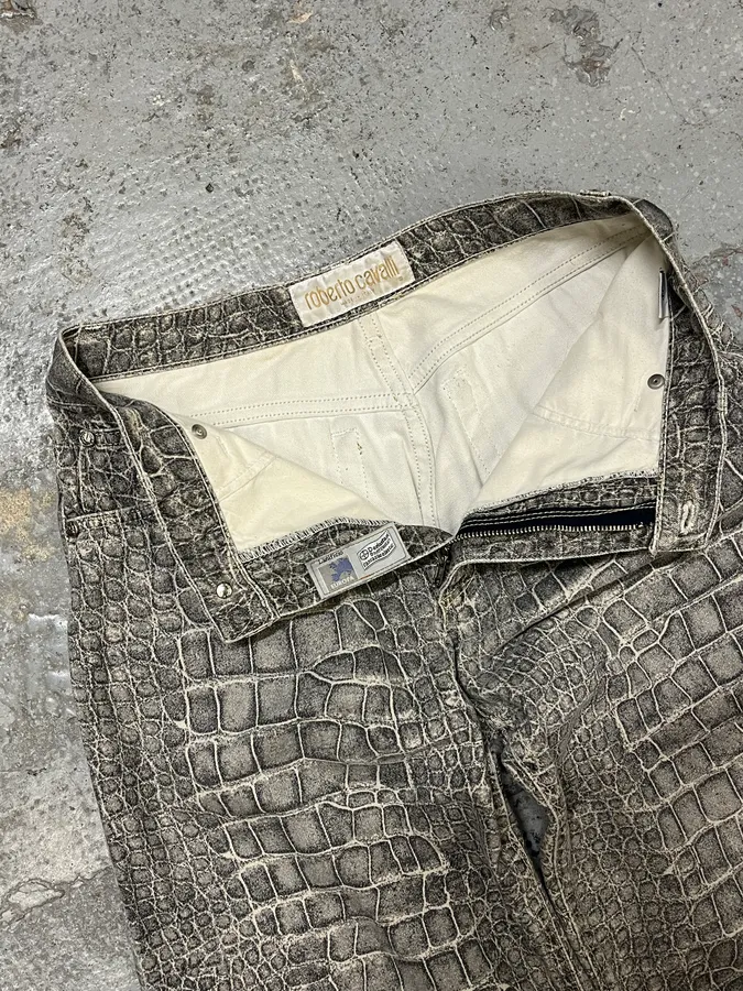 AW1999 Roberto Cavalli Grey Crocodile Effect Pants - Image 9
