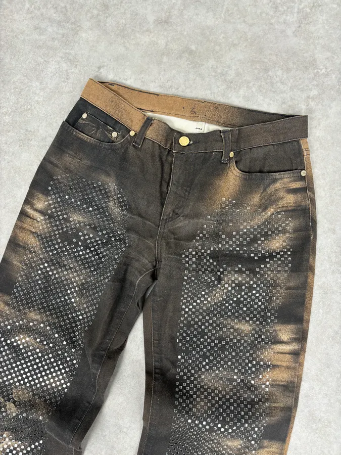 AW1999 Roberto Cavalli Grey & Gold Spectrum Flower Straight Jeans - Image 5