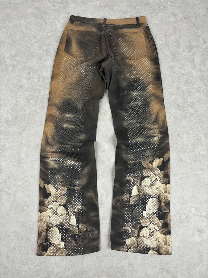 AW1999 Roberto Cavalli Grey & Gold Spectrum Flower Straight Jeans - Image 6