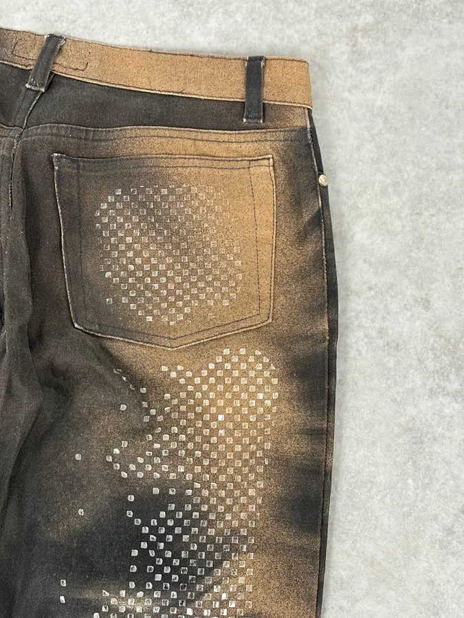AW1999 Roberto Cavalli Grey & Gold Spectrum Flower Straight Jeans - Image 8