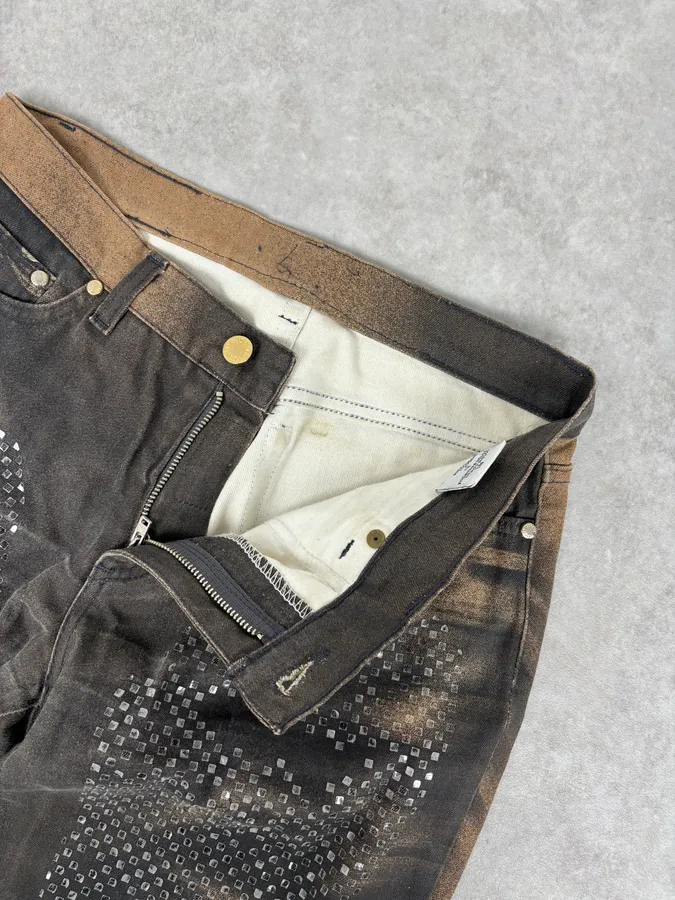 AW1999 Roberto Cavalli Grey & Gold Spectrum Flower Straight Jeans - Image 9