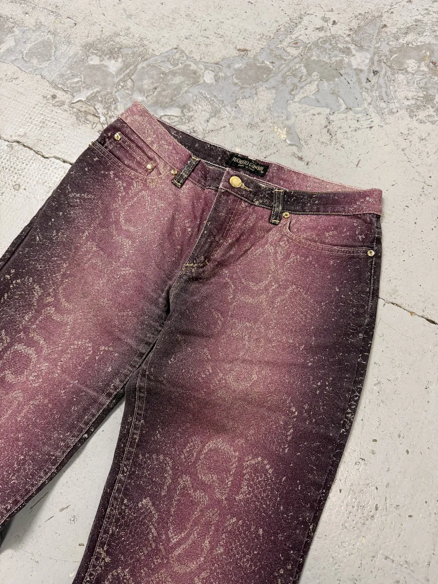 AW1999 Roberto Cavalli Python Purple Straight Denim Jeans - Image 11