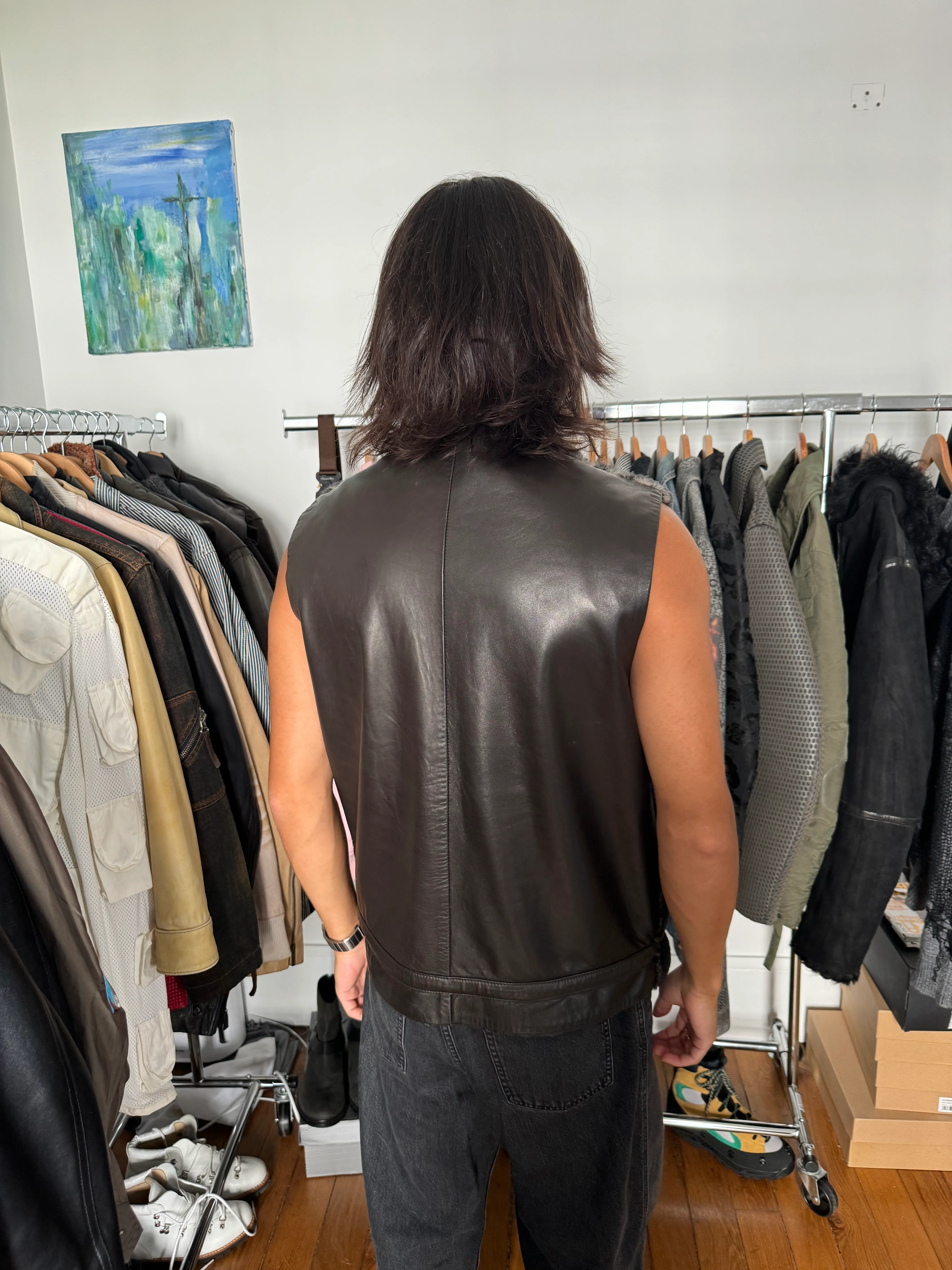 AW2000 Gianfranco Ferré Fur Leather Sleeveless Jacket (L) - Image 4