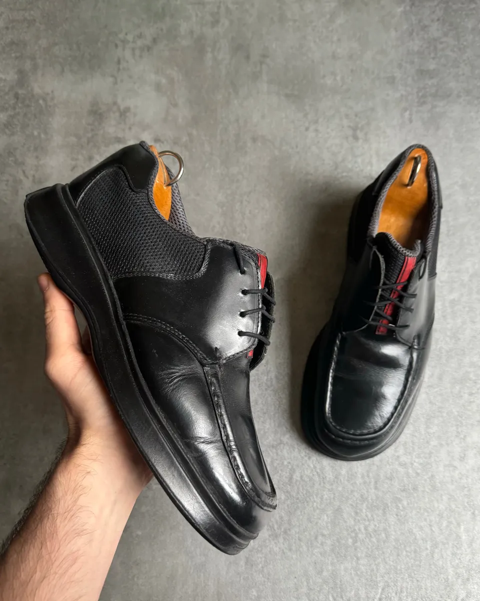 AW2000 Prada Cozy Black Mesh Leather Derby Shoes