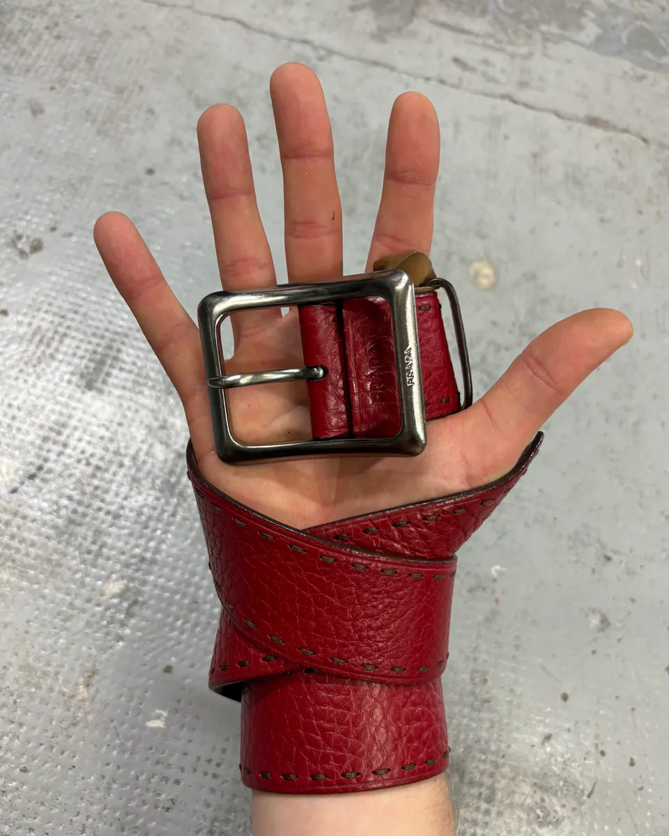 AW2000 Prada Red Premium Leather Belt - Image 2