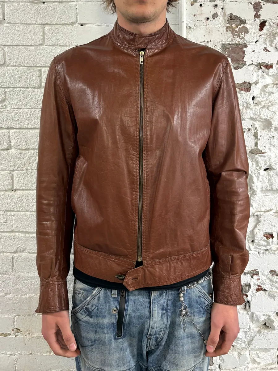 AW2000 Roberto Cavalli Biker Brown Leather Jacket - Image 2