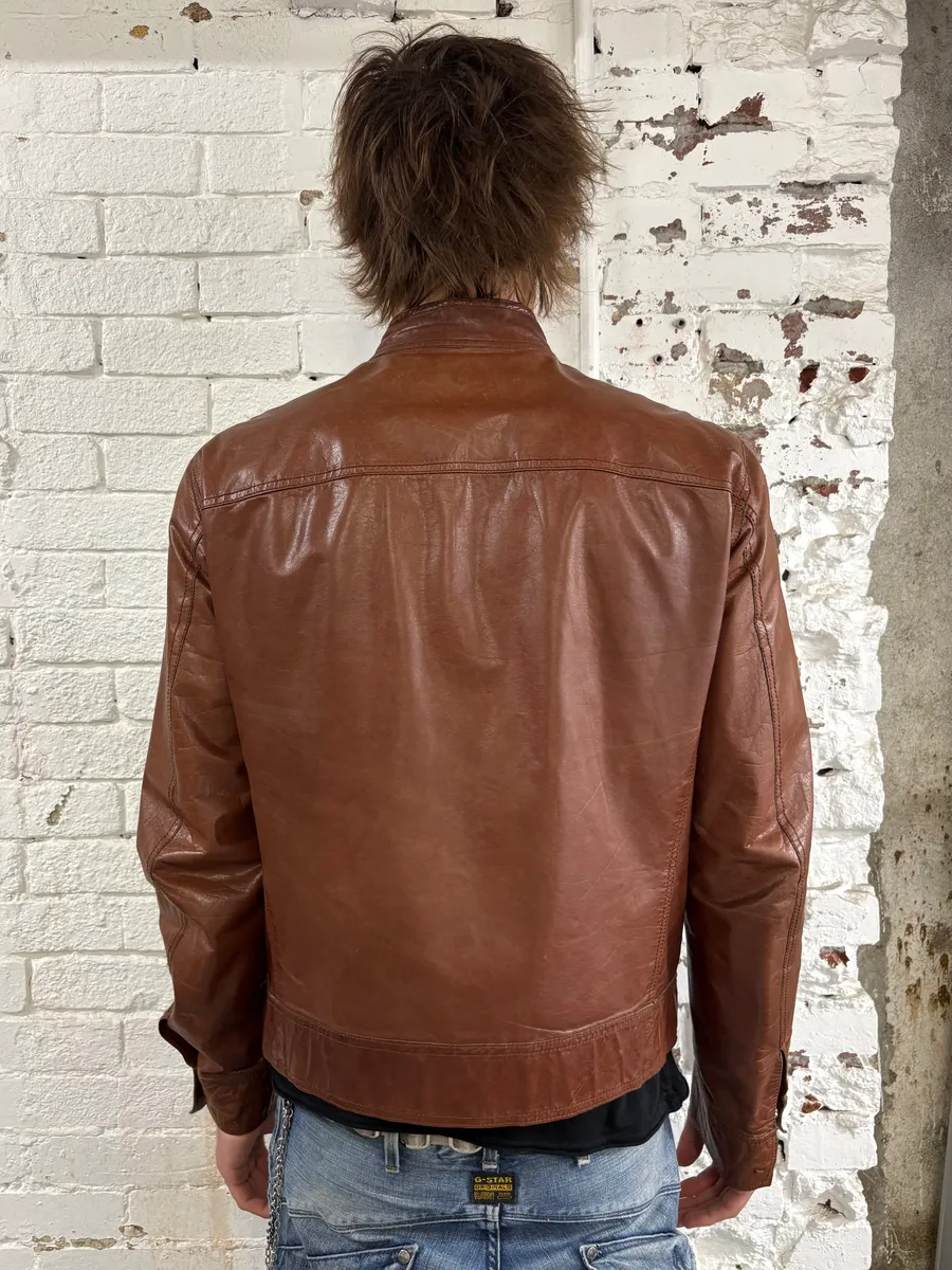 AW2000 Roberto Cavalli Biker Brown Leather Jacket - Image 3
