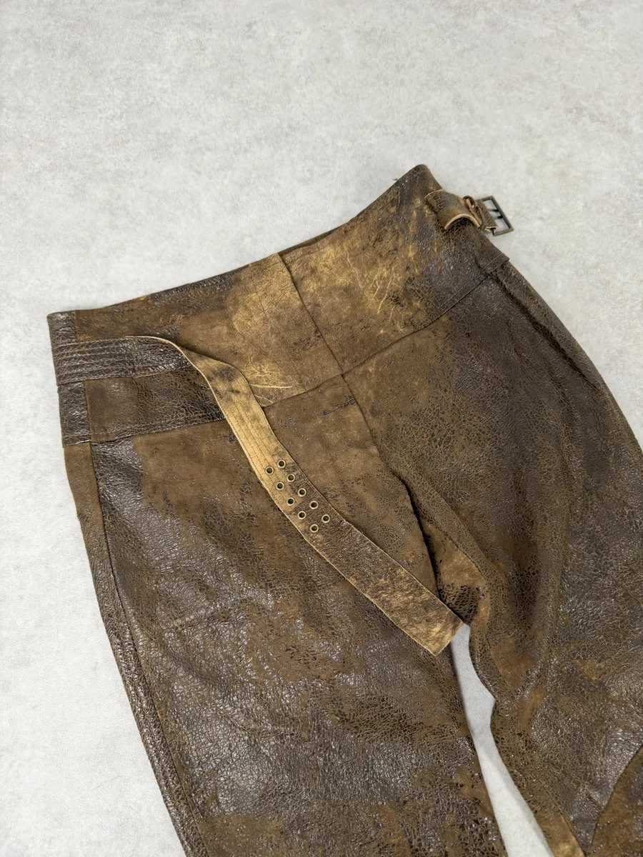 AW2000 Roberto Cavalli Brown Eroded Leather Burnt Pants - Image 13