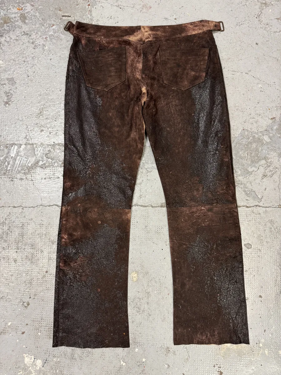 AW2000 Roberto Cavalli Brown Eroded Leather Premium Pants - Image 2