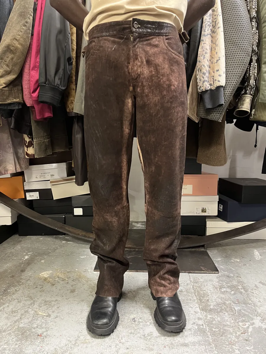 AW2000 Roberto Cavalli Brown Eroded Leather Premium Pants - Image 3
